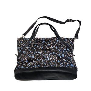 Wild Fable Floral Nylon Travel Bag Black Faux Leather Trim Tote Gym Duffle